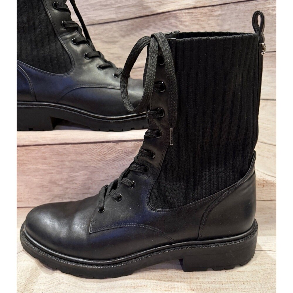 $249 Sam Edelman Lydell Combat Boot Black Leather/Knit Women’s Size 10 - Picture 2 of 10